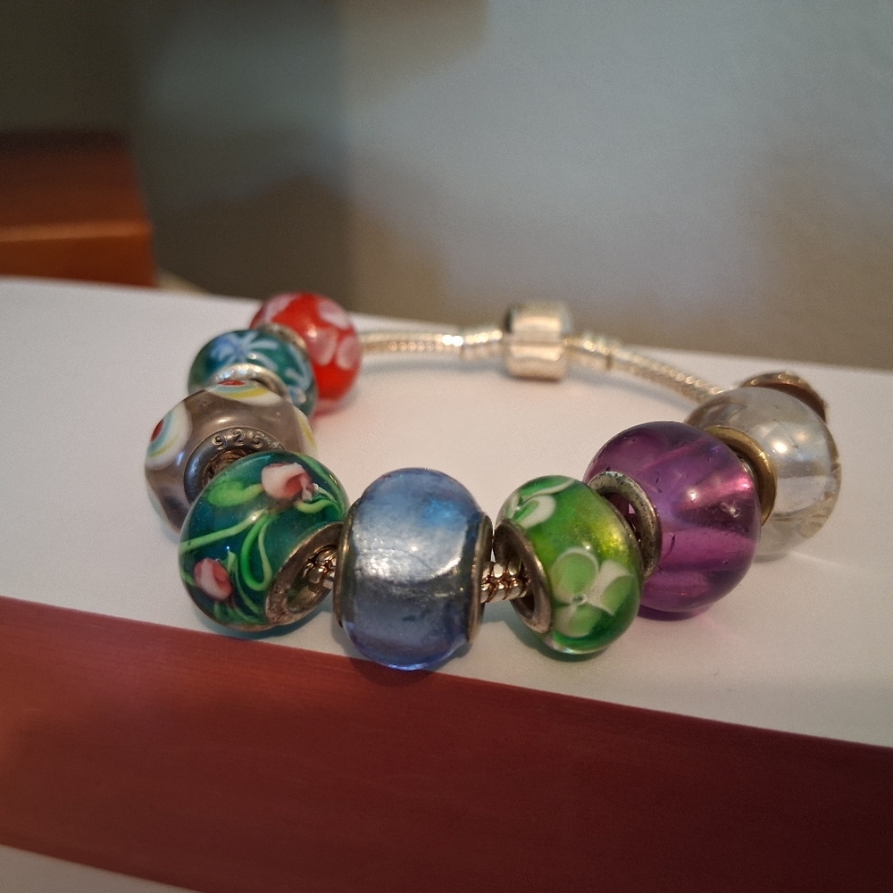 Colorful Beaded Charm Sterling Silver Bracelet